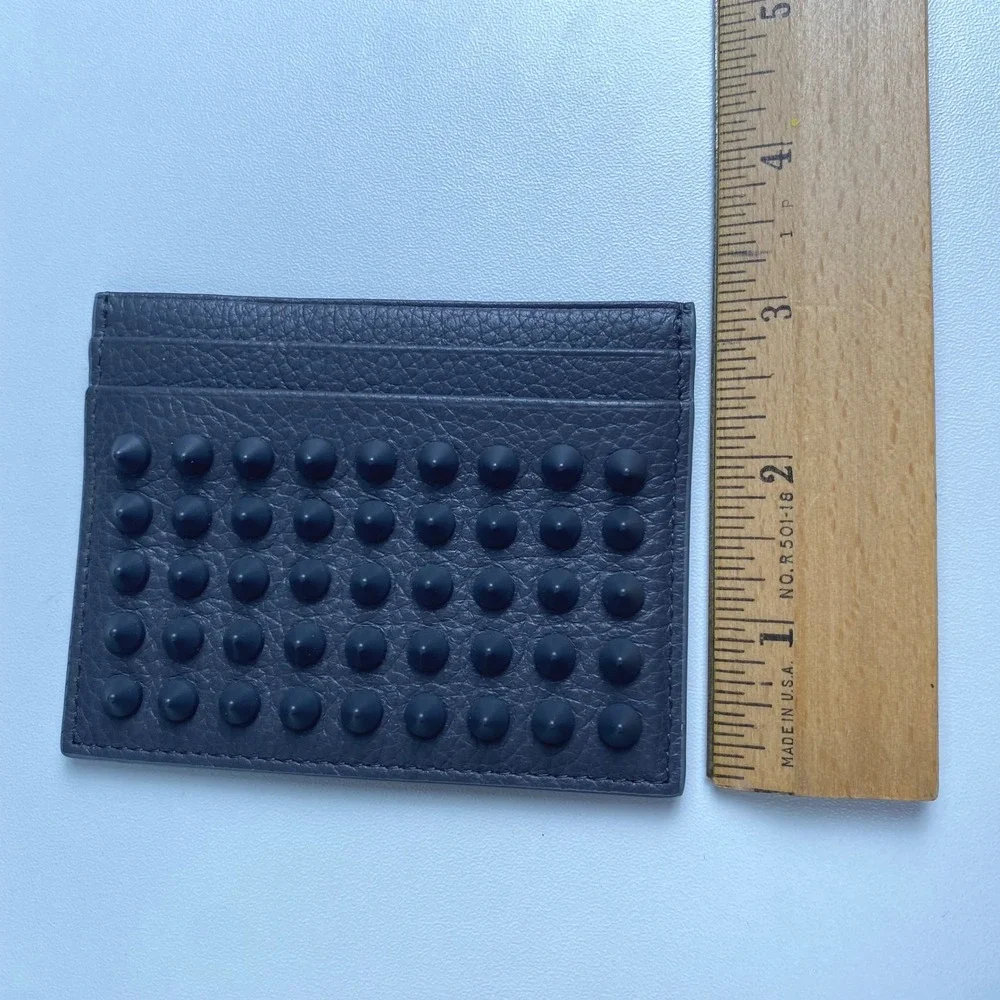 Christian Louboutin Kios Card‎ Holder Navy Blue Grained Leather Spikes Studded